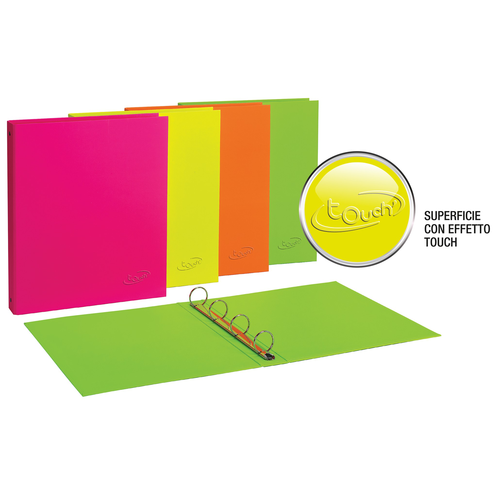 Favorit Raccoglitore in Polipropilene Neon Verde Fluo 4 Anelli Tondi da 15 mm 22 x 30 cm