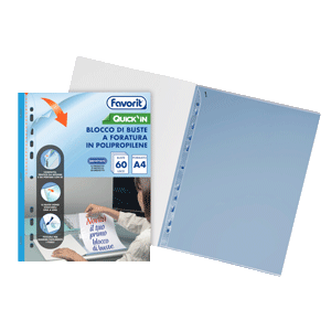 Block of 60 QUICK'IN universal punched polypropylene pockets in A4 format. Product for school, office and home