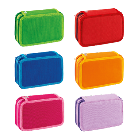 Six B. Colors Pelikan® rectangular zippered pouches—ideal as 3 zip pencil cases—are displayed in two rows on a white background in green, red, blue, orange, pink, and lavender with matching or white zippers.