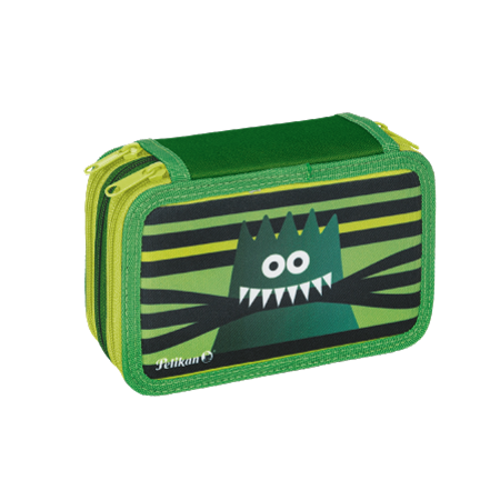 Astuccio a 3 scomparti Monster. Grafica di un divertente mostro sul verde chiaro e scuro.