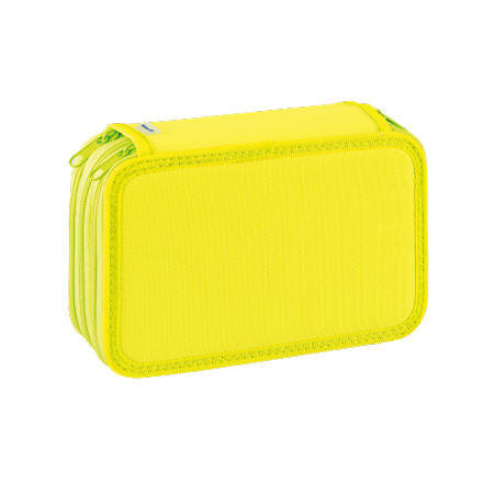 Un astuccio rettangolare con cerniera di colore giallo brillante e bordi arrotondati, ispirato al Pelikan® Pastel & Neon, è dotato di due scomparti con cerniera ed è raffigurato su uno sfondo grigio chiaro.