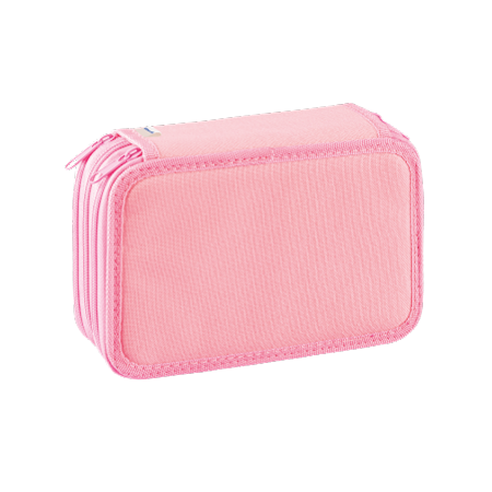 Un astuccio rettangolare con cerniera di colore rosa chiaro e superficie strutturata, ispirato al Pelikan® Pastel & Neon, su sfondo bianco.